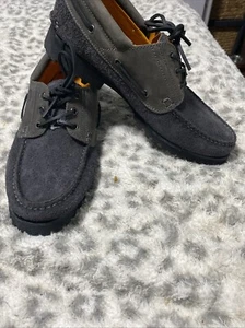 Timberland Handsewn Boat Shoe 3 Eye Classic Lug Shoe Gray Suede Size 11 NEW - Picture 1 of 11