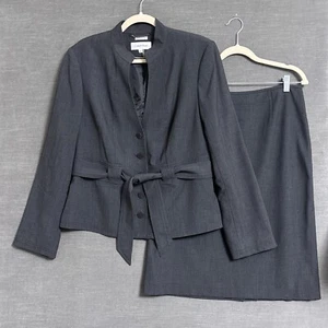 Calvin Klein Suit Set 14 Stretch Gray Blazer Skirt Belt Career Office Work - Picture 1 of 15