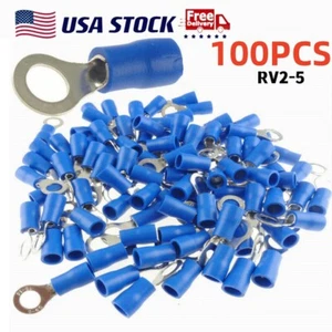 100 pezzi terminali ad anello filo blu 16-14 AWG RV2-5 giunzione crimpare M5 terminali ad occhiello - Foto 1 di 10