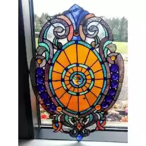 Pannello finestra ovale sospeso vetro colorato tema vittoriano prendisole 15x23in - Foto 1 di 3
