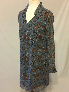 Vestido CABI Provincial Pizarra Azul y Marrón Estampado 3295 - XS - USADO EN EXCELENTE ESTADO - Imagen 1 de 4