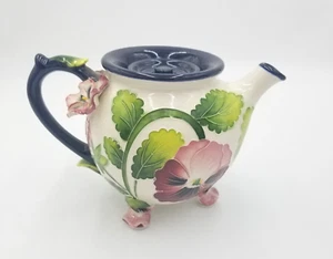 Jeanette McCall 2004 Ceramic Teapot Lid for Blue Sky Raised Applied Flowers - Picture 1 of 7