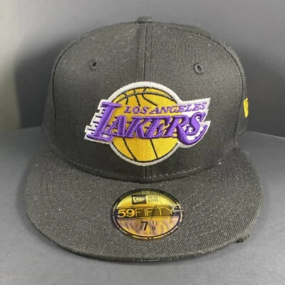 New Era 59Fifty Mens Cap NBA Los Angeles Lakers Black Fitted Size 7 1/8 Hat - Image 1 of 4
