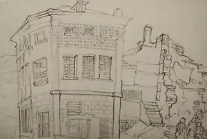 Dibujo pastel original vintage 1986 paisaje urbano firmado - Imagen 1 de 12