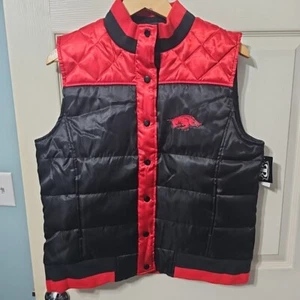 University Of Arkansas Razorbacks Puffer Vest Women's XL Black Red NEW w/ Tags - Picture 1 of 12