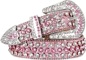 Mens Western Rhinestone Studded Belt Punk Cowgirl Cowboy Crystal Belt for Women - Picture 1 of 45