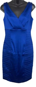 Calvin Klein Womens Blue Satin Sheath Dress Size 4 NEW Sleeveless V-neck Work - Picture 1 of 9