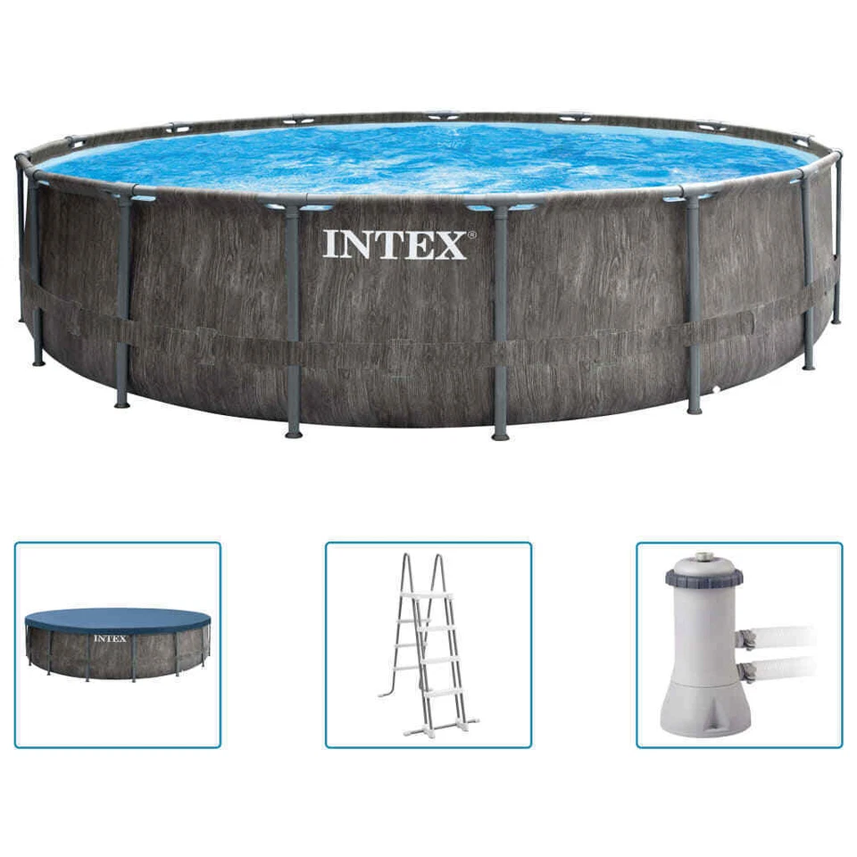Intex 126742GN 457 x 122 cm Premium Schwimmbad - Dunkelgraue Holzoptik