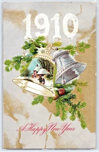 Antiguas campanas postales publicadas de Año Nuevo con flores (1910) - Imagen 1 de 2