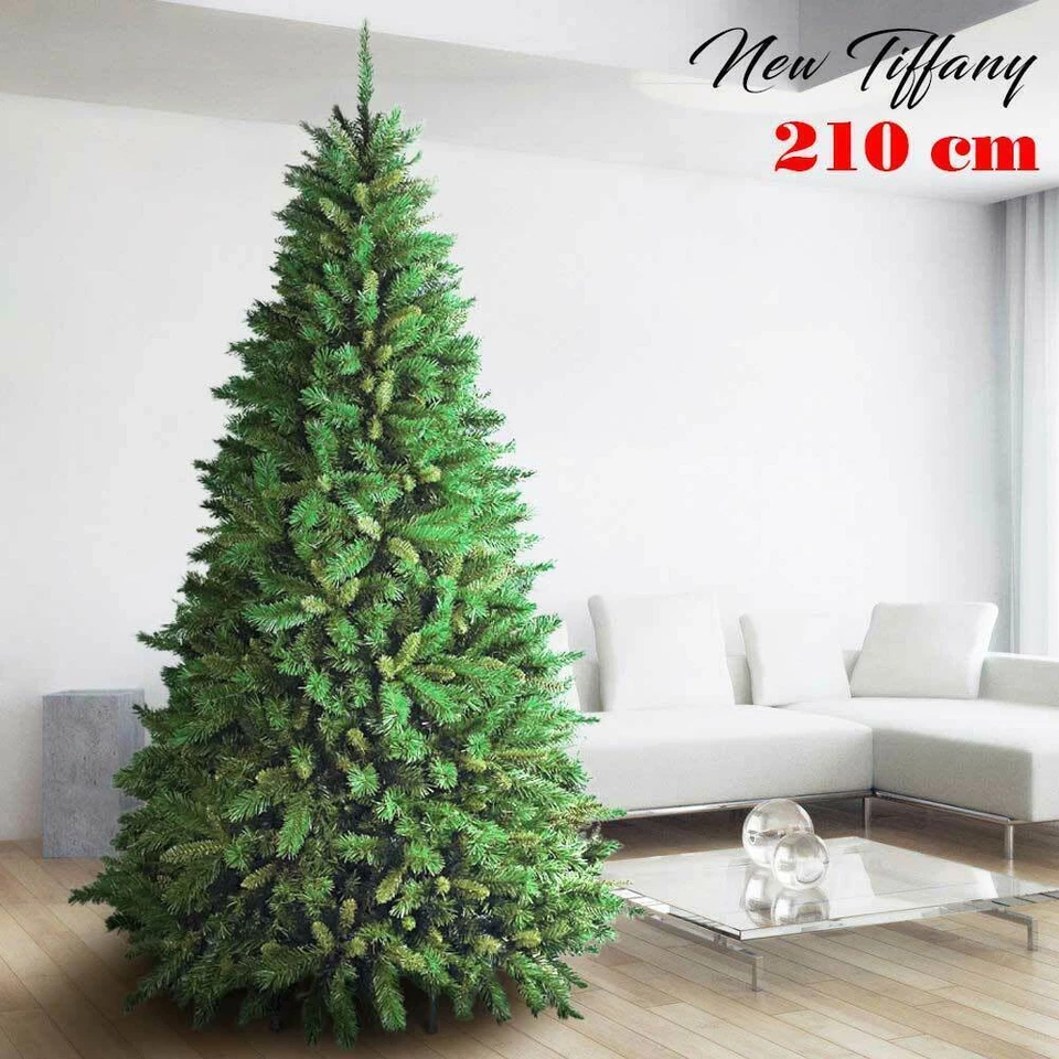 Albero Di Natale 210cm New Tiffany Super Folto 1078 Rami Pino Verde Base a Croce - Immagine 1 di 4