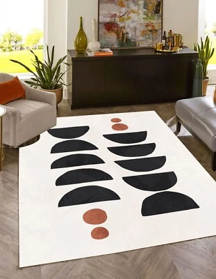 Vintage Minimalist Artistic Black Red Arch Circle Area Rug for Living Room - Image 1 of 4