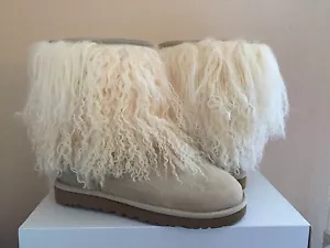 UGG CLASSIC SHORT MONGOLIAN SHEEPSKIN CUFF SAND BOOTS US 7 / EU 38 / UK 5.5 NIB - Picture 1 of 7