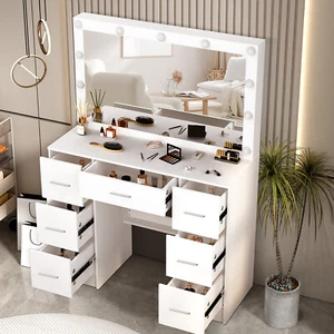 Vanity Desk Make Up Dressing Table Set w/ LED Lighted Mirror 7 Drawers Large - Picture 1 of 9