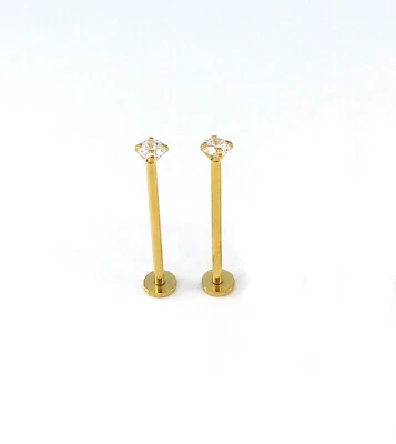 Piercing de mejilla 16 g tono dorado hoyuelos 3 mm 5 mm transparente circonita cúbica Labret 14 mm-19 mm Foto 1 de 4