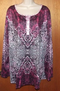 Women's Boho, Floral Print, Long Sleeve, Round Neck Henley Top - Size 3X - NWT - Picture 1 of 6