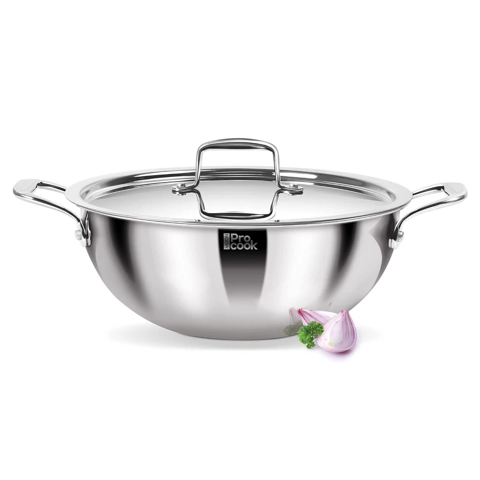 MILTON Pro cook Triply Deep Kadai e coperchio in acciaio inossidabile, 28 cm,... - Immagine 1 di 4