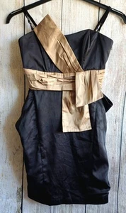 Schwarz & Gold Träger/Trägerloses kurzes Kleid-Größe 8/10, große Schleife, KOSTENLOSER VERSAND - Bild 1 von 11
