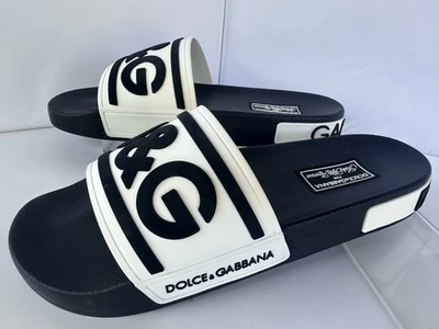 New Men's Dolce & Gabbana Men's Slider Size 9 Black Logo Rubber - Image 1 of 4