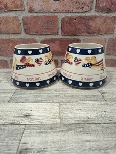 Paar Home Interiors Glas Kerzenschirme Patriotisch Eine Nation unter Gott 4 Zoll - Bild 1 von 10