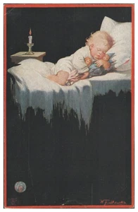 XX1239/ Fialkowska Künstler Ak Kind schläft mit Puppen  ca.1920 - Bild 1 von 2
