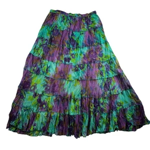 Vtg Y2K XL Maxi Skirt Tiered Gauze Boho Cotton Cottagecore Floral Prairie Gypsy - Picture 1 of 9