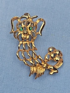 Vintage Avon Brooch Dog Puppy Green Rhinestone Signed - Picture 1 of 2