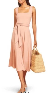 REFORMATION Helina Tie Back Midi Dress In Blush Size Medium Square Neck - Picture 1 of 8