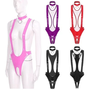 Women Bodysuit Wet Look Jumpsuit Costume Clubwear Catsuit Leotards Stretchy - Picture 1 of 66