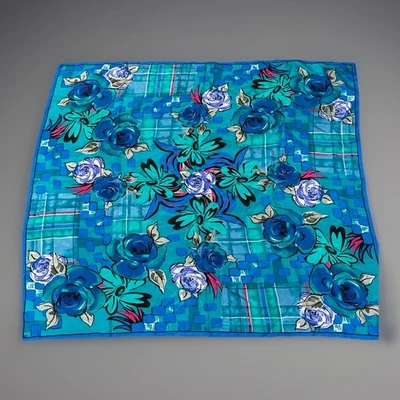 "Bufanda vintage Albert Nipon brillante floral multicolor 100 % seda 35"" cuadrada NOTA" Foto 1 de 4