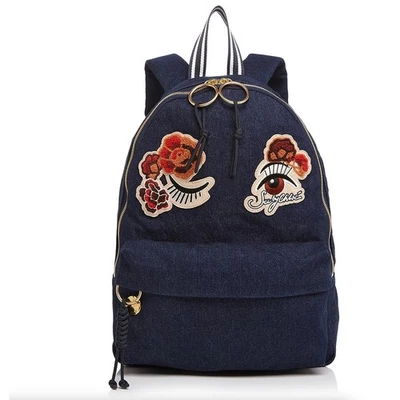 SEE BY CHLOE Andy Denim Mini Backpack Winky Eyes Embroidered Patch - Image 1 of 4