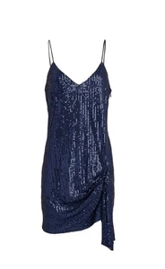 Mini Vestido sin Mangas Caroline Constas Koren Lentejuelas Reunidas en Azul Medianoche Talla S - Imagen 1 de 6