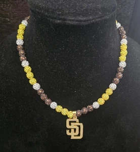 2025 San Diego Padres Kids SGA Rhinestone Beaded Necklace With SD Charm New  - Picture 1 of 7