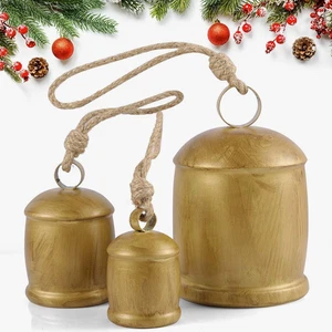 3 Pcs Harmony Cow Bells Vintage Christmas Gold Bells, Decorative Large Rustic Ha - Picture 1 of 12