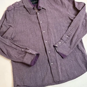 Scott Weiland Herren L XL Lila Baumwolle Chambray Button Down Schulterklappen Rock Hemd - Bild 1 von 8