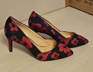 Alex Marie Red & Black Floral Jacquard Heels Pump Womens Size 8.5M padded insole - Picture 1 of 15