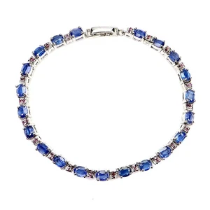 925 Sterling Silver Bracelet Oval Kyanite 5x4mm Rhodolite Gemstone Jewelry 7.5in - Picture 1 of 14