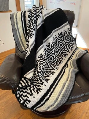Nordic Crochet Handmade Blanket Black Cream White Mosaic Throw - Image 1 of 3