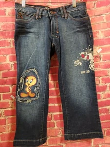 Vintage Lot 29 Looney Tunes Cropped JR Women's Blue Jeans Size 5 - Picture 1 of 10