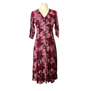 Vintage 90er 90er Folio rosa rot Grunge Blumenmuster Knopfleiste Kleid Retro - Bild 1 von 4