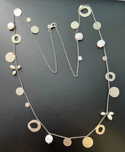 SILPADA 925 STERLING SILVER PEARL OF A GIRL DISC CHARM NECKLACE 36" N2197 - Picture 1 of 5