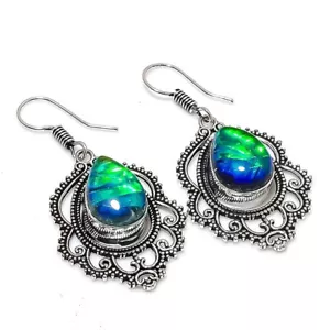 A+++Triplet Opal Gemstone Handmade 925 Sterling Silver Jewelry Earrings Sz 1.50" - Picture 1 of 1