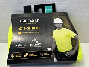 New Gildan Men's Safety Green DryBlend Workwear T-Shirts Tee 2-PACK Size XL (U10 - Picture 1 of 4