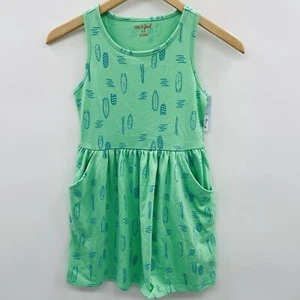Cat & Jack Girls Medium 8 Surf Board Wave Print Sleeveless Knit Dress Green 828 - Picture 1 of 6