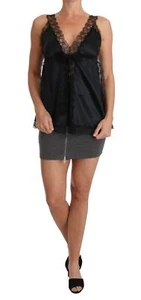 Dolce&Gabbana Women Black Cami Top Silk Floral Lace Stretch Slim V-Neck Lingerie - Picture 1 of 5