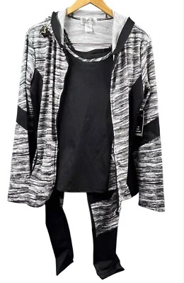 LA IMAGE Activewear Womens Workout Set 1X Hooded Jacket Tank Leggings Athleisure - Image 1 of 4