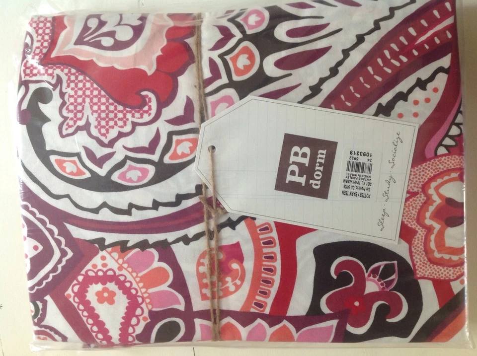 *Juego de sábanas Pottery Barn Teen Paisley púrpura multicolor algodón doble XL nuevo Foto 1 de 1