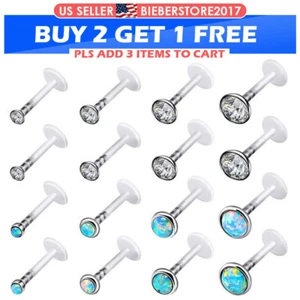 16PC Acrylic Gem Labret Monroe Lip Ring Clear Lip Tragu Helix Stud Retainer 16G - Picture 1 of 10