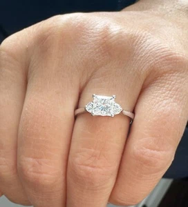 Princess IGI Diamond three stone Engagement Ring 14K Solid White Gold 2.00ctw - Picture 1 of 9