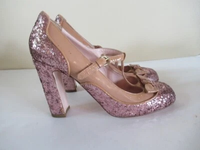 Red Valentino Pink Bow Barbie Sparkle Patent Leather Mary Jane Shoes SZ 37 - Image 1 of 4