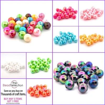 THEBEADSELECTION 100 Acrylperlen 'AB' Glanz Regenbogen Perle 8 mm Runde Farbwahl Schmuck